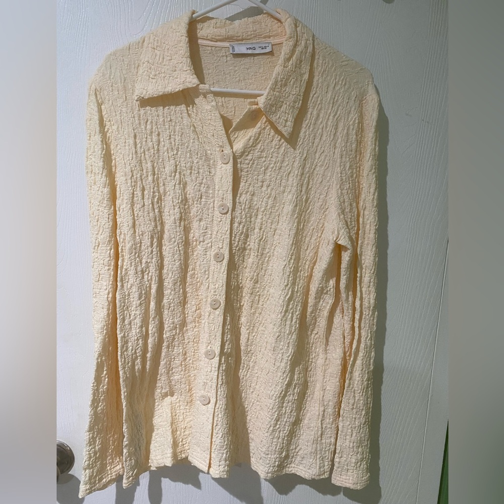 Ming Wang Soft Cream Textured Button-Down Shirt